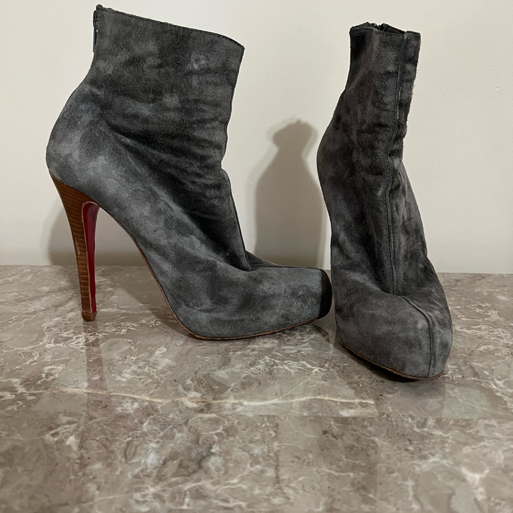 Christian Louboutin Gray Suede Ankle Boots - Picture 2 of 4